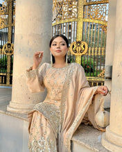 Wedding wear Cream Color Chinnon Silk Suit for girls