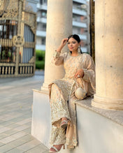 Wedding wear Cream Color Chinnon Silk Suit for girls