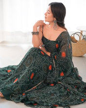 Festival Wear Dark Green Color Pure Soft Chiffon Silk Gown For Girls