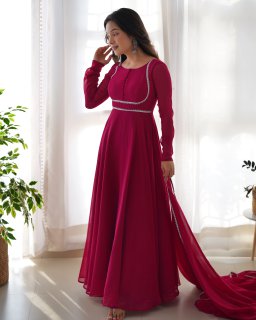 Party Wear Pink Color Heavy Soft Fox Georgette Gown For Girls