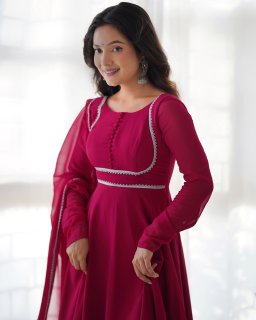 Party Wear Pink Color Heavy Soft Fox Georgette Gown For Girls