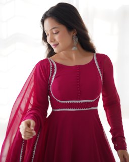 Party Wear Pink Color Heavy Soft Fox Georgette Gown For Girls