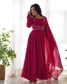 Party Wear Pink Color Heavy Soft Fox Georgette Gown For Girls