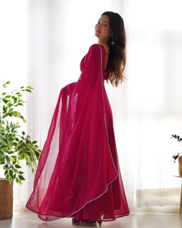Party Wear Pink Color Heavy Soft Fox Georgette Gown For Girls