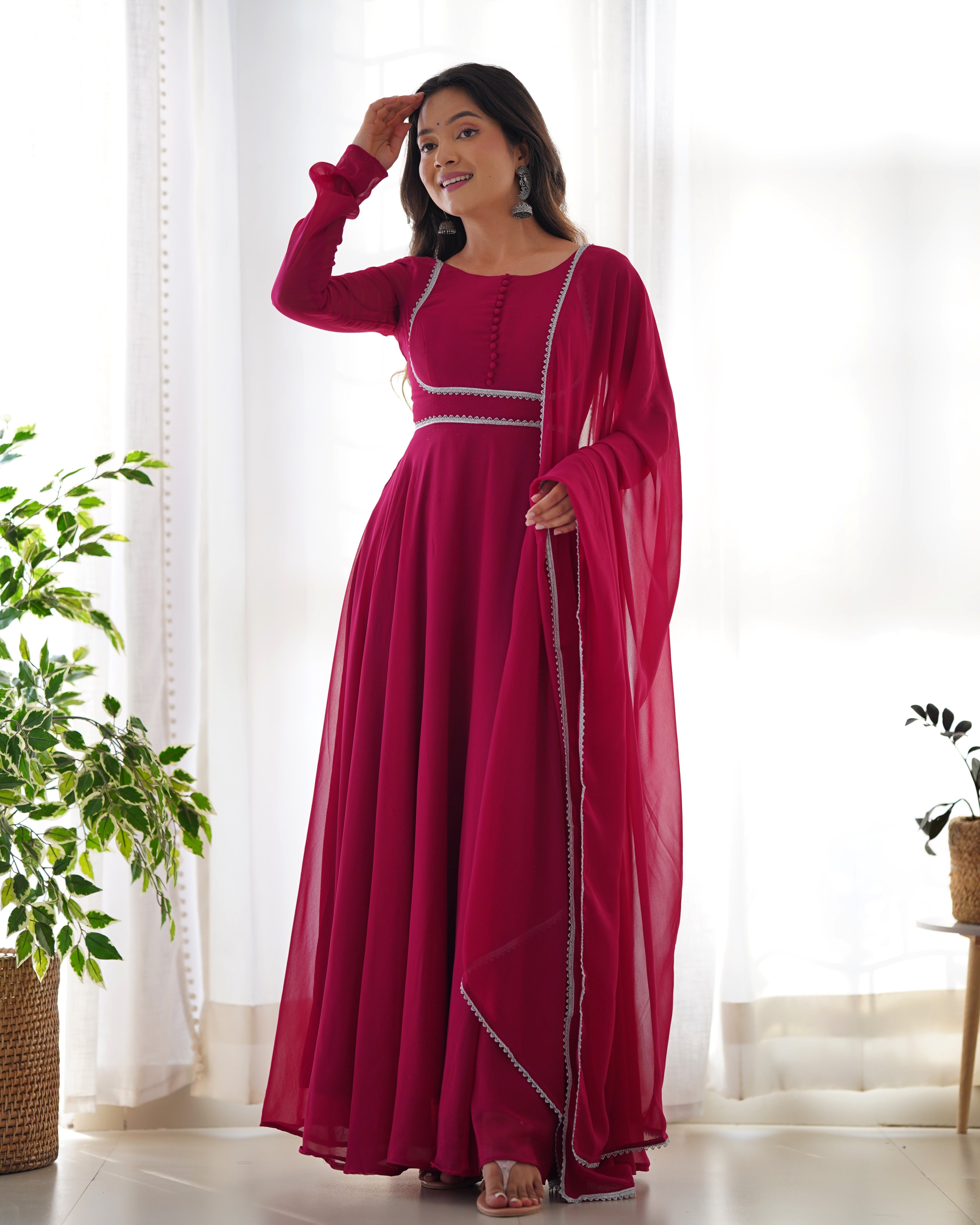 Party Wear Pink Color Heavy Soft Fox Georgette Gown For Girls