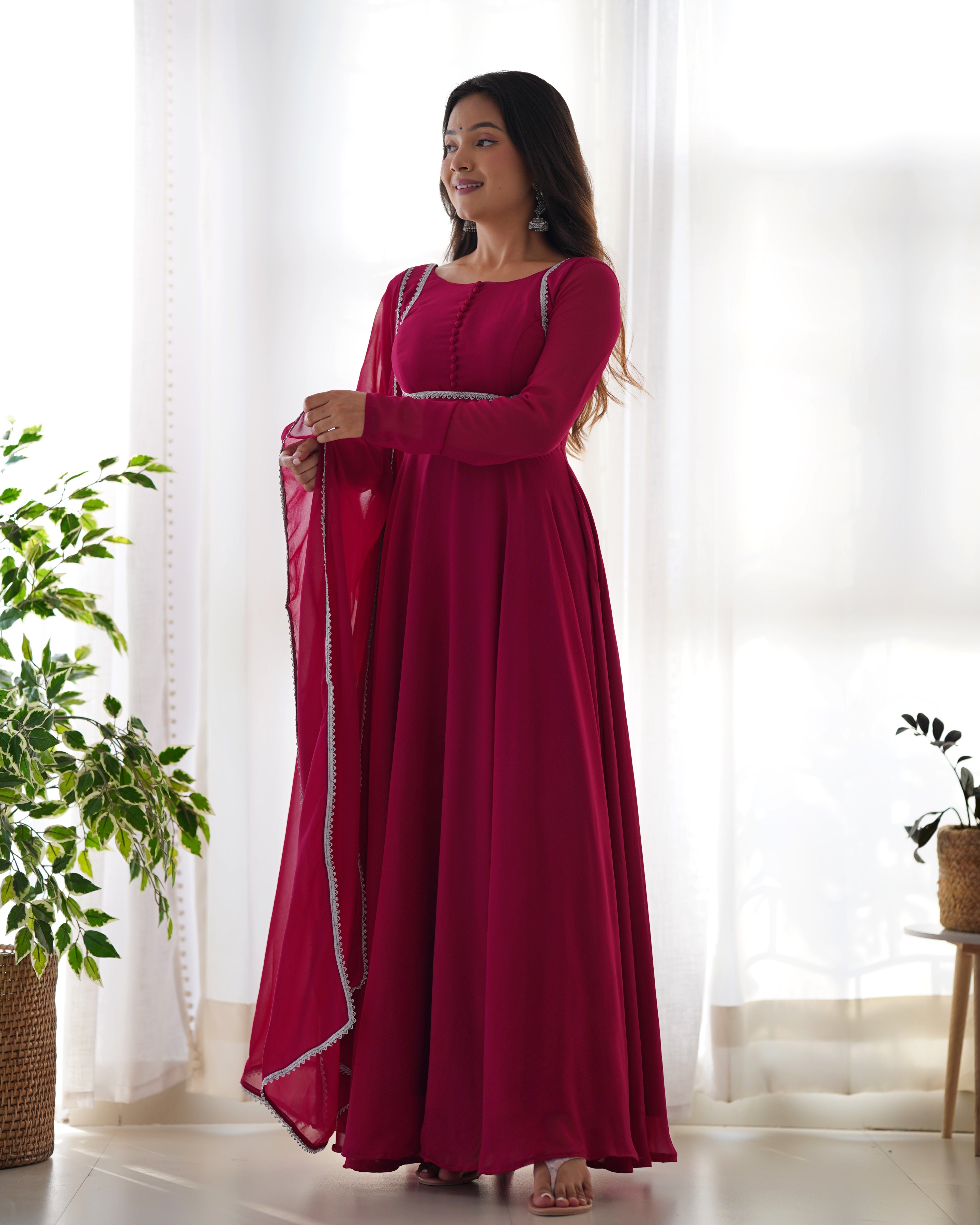 Party Wear Pink Color Heavy Soft Fox Georgette Gown For Girls
