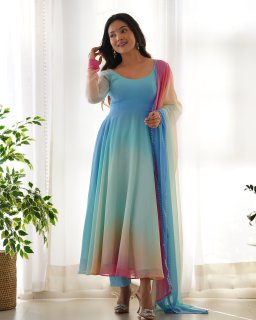 Party Wear Multi Color Heavy Fox Georgette Gown For Women