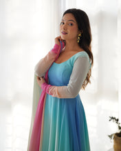 Party Wear Multi Color Heavy Fox Georgette Gown For Women