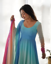 Party Wear Multi Color Heavy Fox Georgette Gown For Women