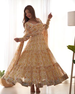 Festival Wear Multi Color Heavy Fox Georgette Gown For Girls