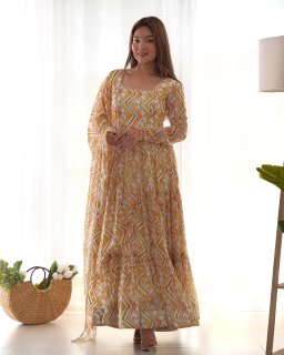 Festival Wear Multi Color Heavy Fox Georgette Gown For Girls
