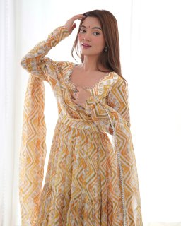 Festival Wear Multi Color Heavy Fox Georgette Gown For Girls