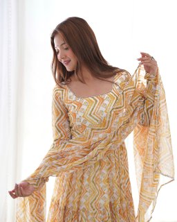 Festival Wear Multi Color Heavy Fox Georgette Gown For Girls