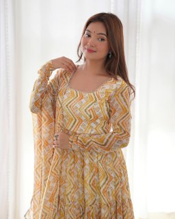 Festival Wear Multi Color Heavy Fox Georgette Gown For Girls