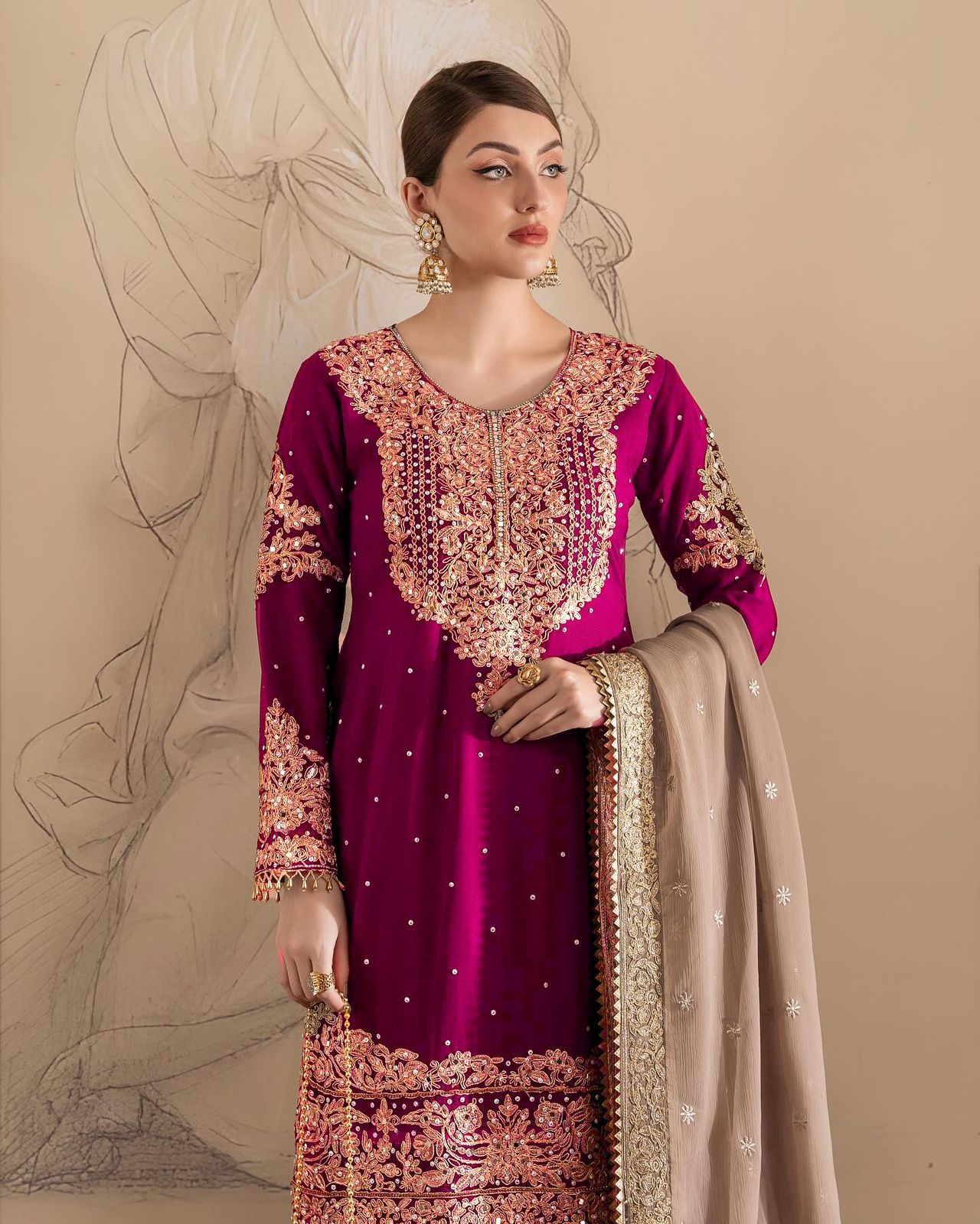 Wedding Wear Rani Color Soft Net Salwar Kameez For Girls