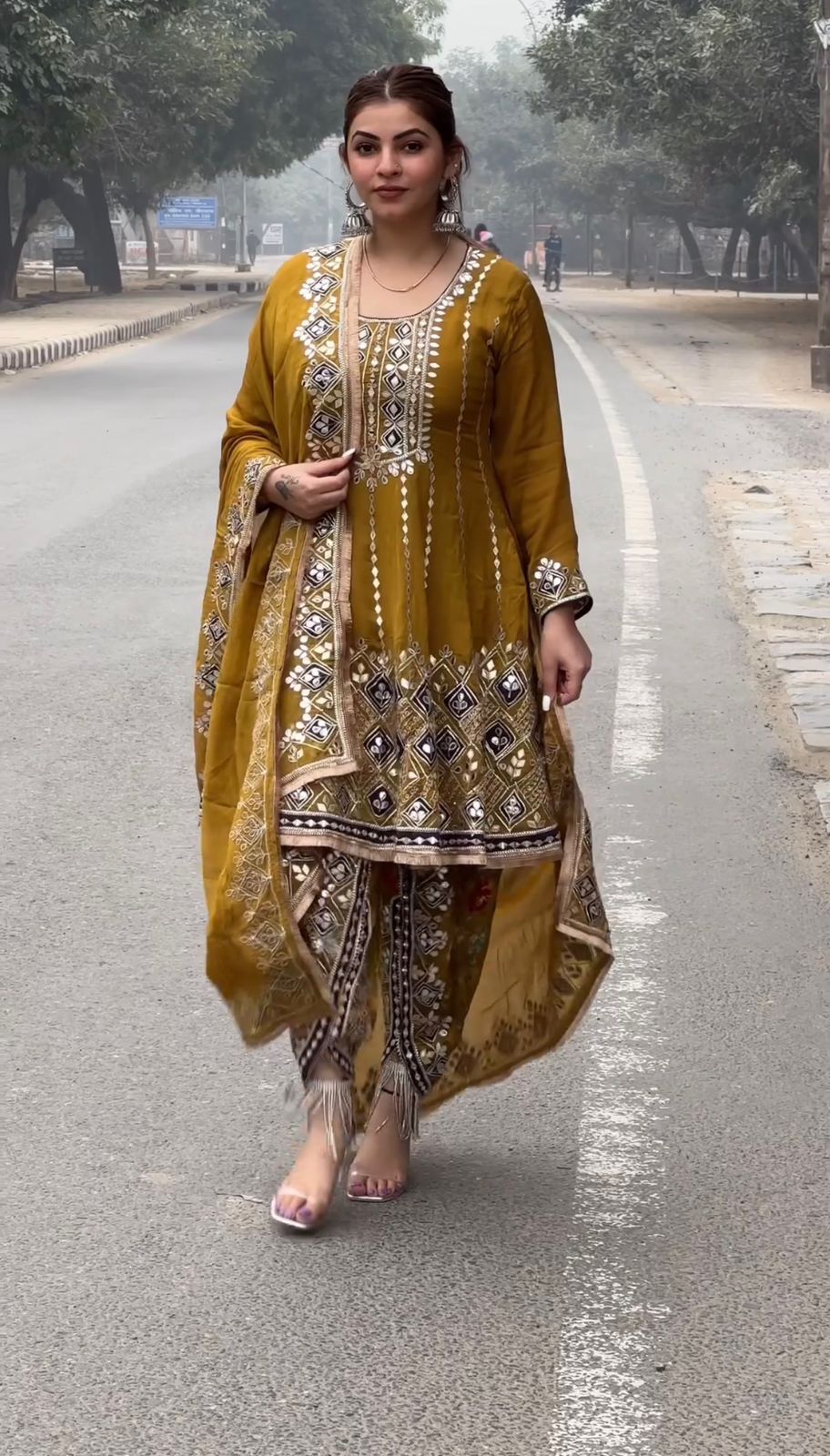 Wedding Wear Mustard Yellow Color Georgette Gown For Girls