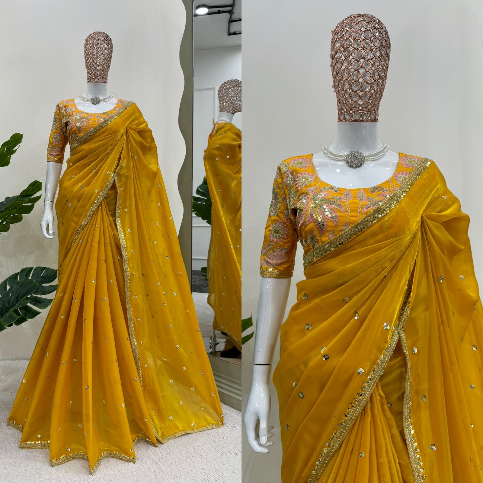 Wedding Wear Yellow Color Jimmy Chu Saree For Girls