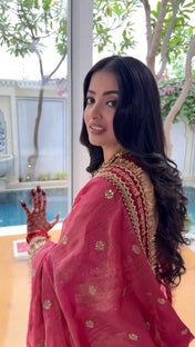 Party Wear Pink Color Havy Zimmy Chu Saree For Women