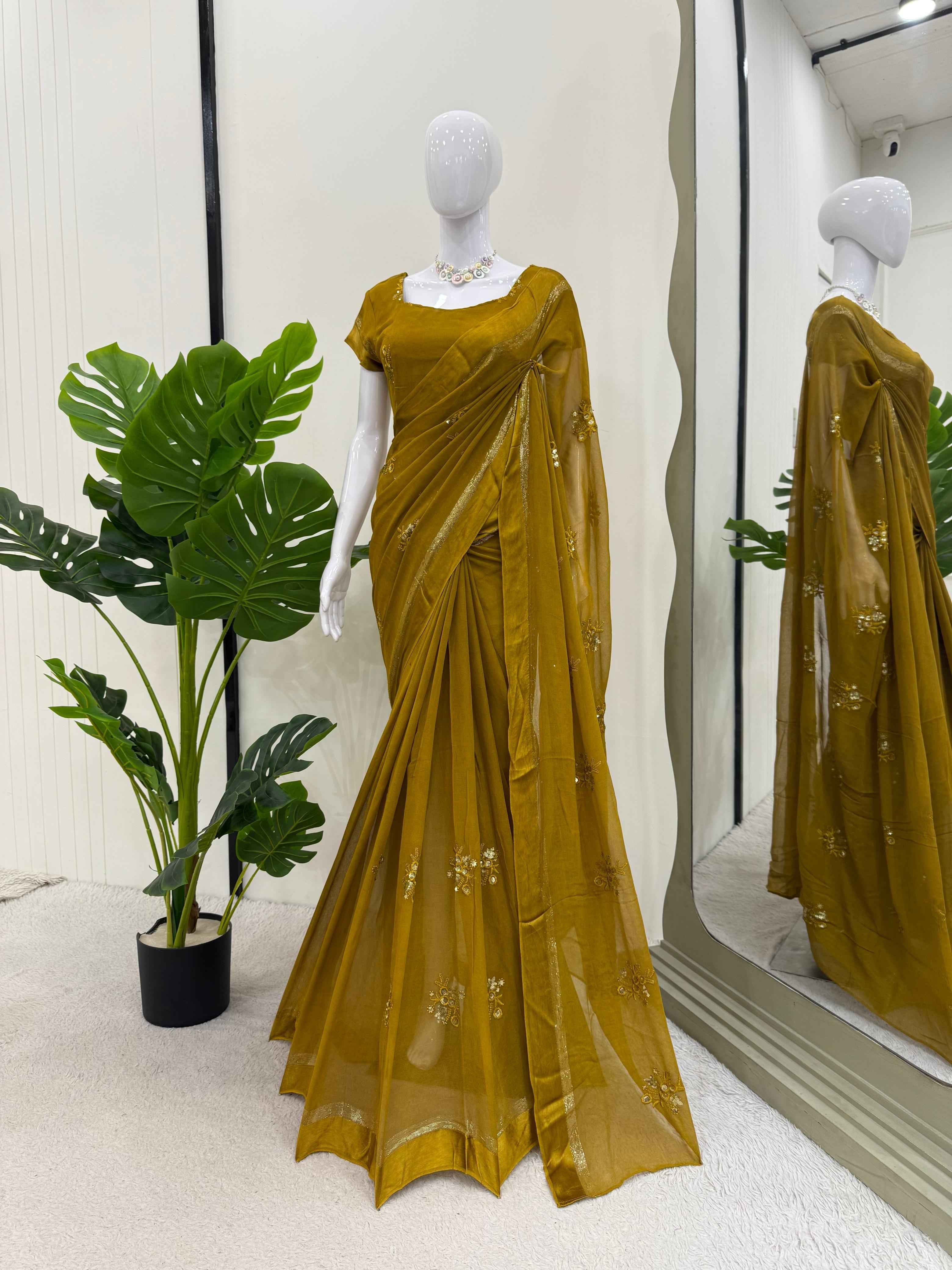 Party Wear Yellow Color Kota Silk Saree For Women