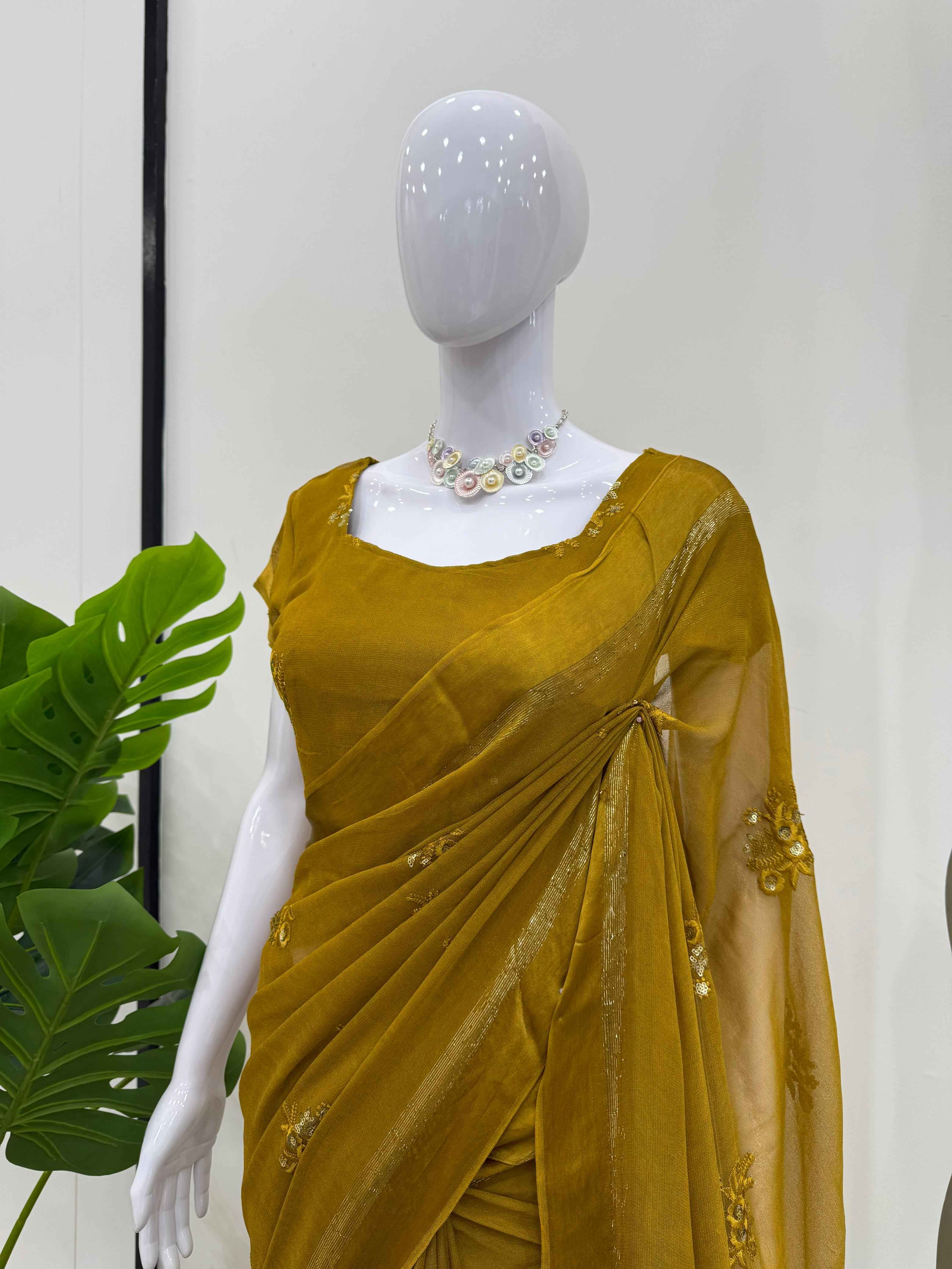 Party Wear Yellow Color Kota Silk Saree For Women