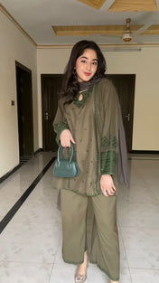 Party Wear Mehndi Green Color Sharara Suit For Girls