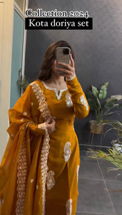 Wedding Wear Mustard Yellow Color Heavy Suit For Girls