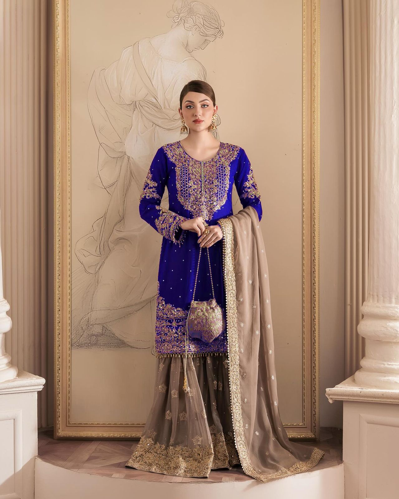 Wedding Wear Blue Color Salwar Kameez For Girls