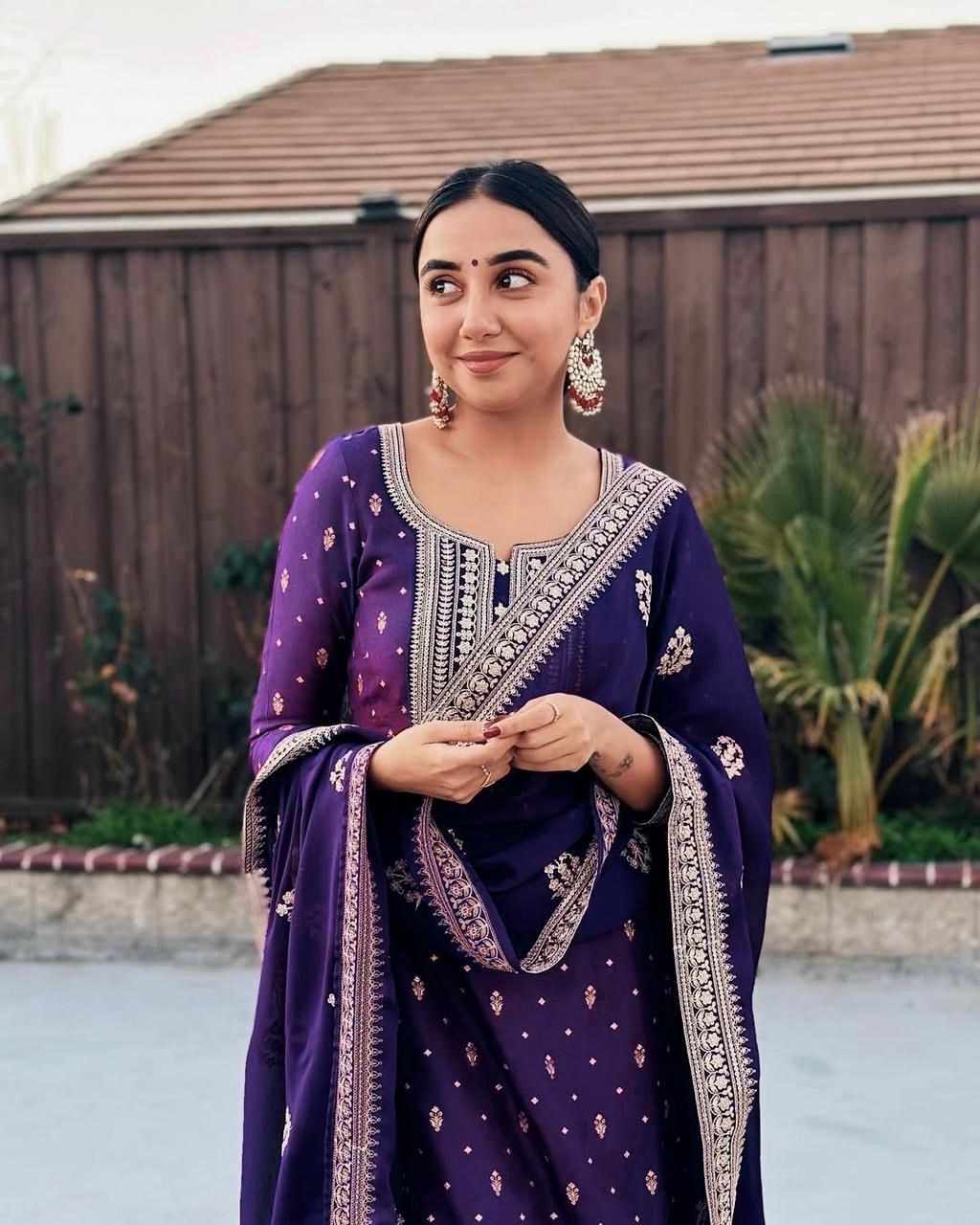 Festival Wear Purple Color Sharara Suit For Girls