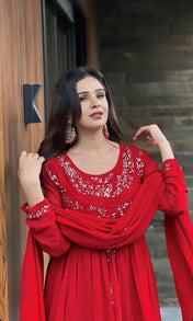 Wedding Wear Red Color Fancy Silk Suit For Girls