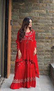 Wedding Wear Red Color Fancy Silk Suit For Girls
