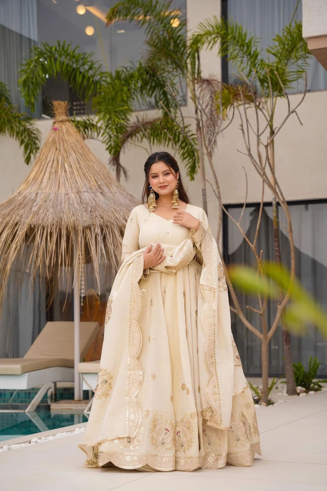 Wedding Wear White Color Georgette Gown For Girls
