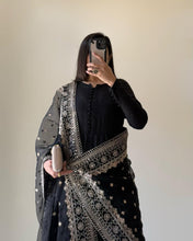 Wedding Wear Black Color Chinon Work Gown For Girls