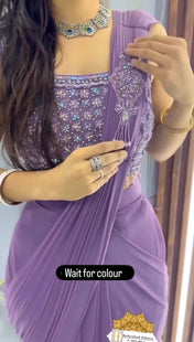 Party Wear Purple Color Foux Gorgette Saree for girls