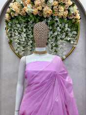 Wedding Wear Purple Color Organza With Digital Saree For Girls