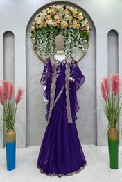 Wedding Wear Purple Color Jimmy Chu Saree For Girls