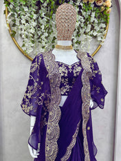 Wedding Wear Purple Color Jimmy Chu Saree For Girls