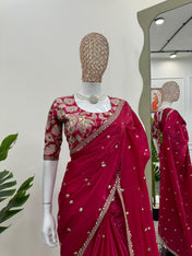 Wedding Wear Red Color Jimmy Chu Saree For Girls