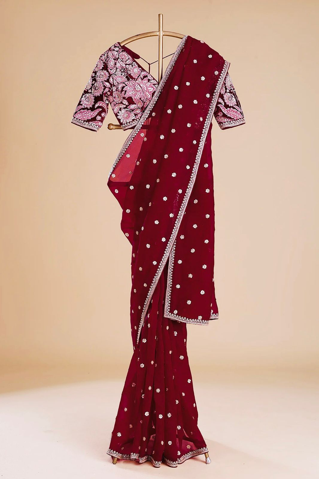 Wedding Wear Red Color Jimmy Chu Saree For Girls