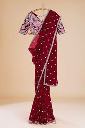 Wedding Wear Red Color Jimmy Chu Saree For Girls