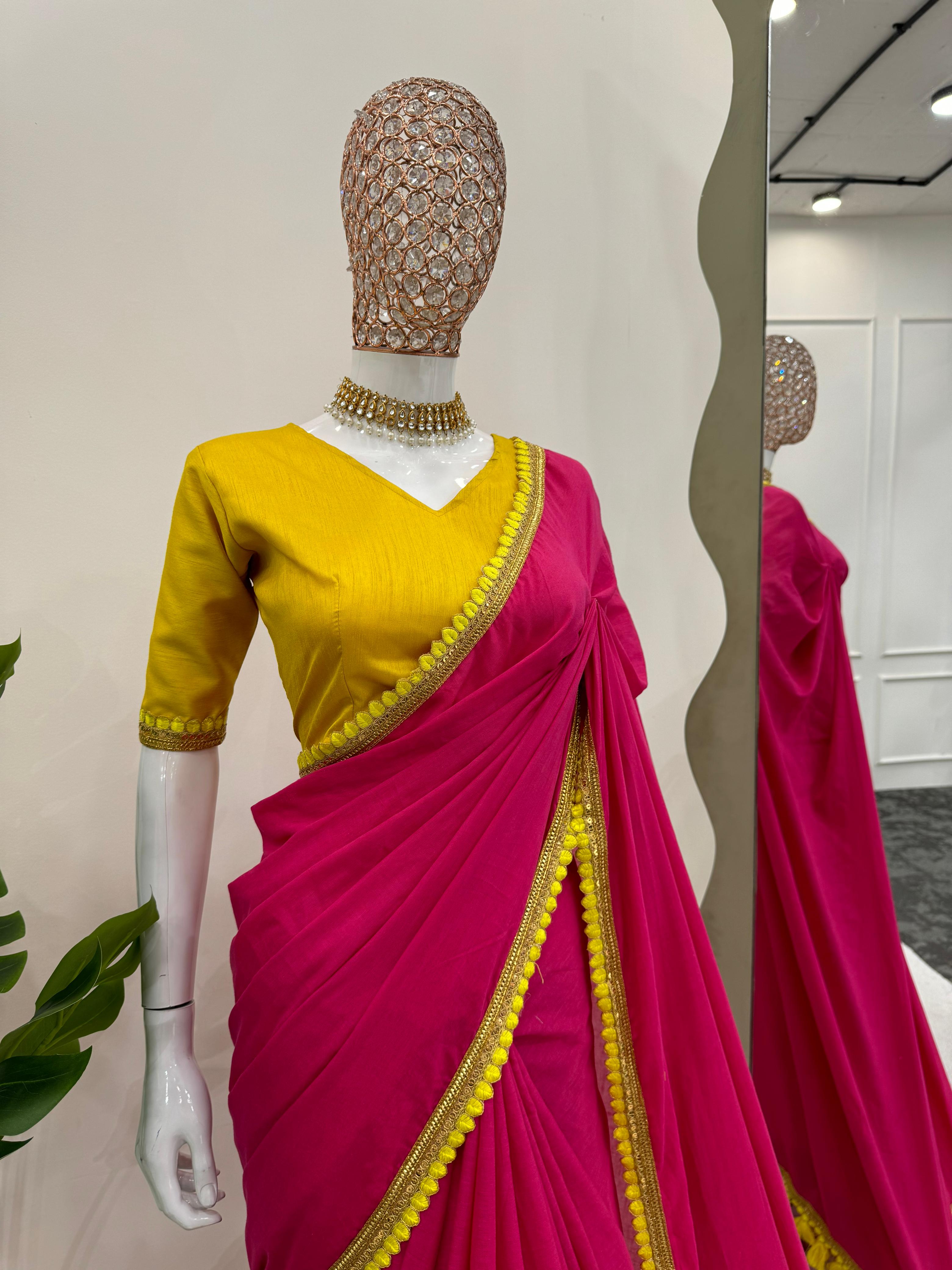 Party Wear Pink Color Mul Cotton Saree For Girls