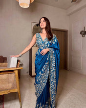 Wedding Wear Blue Color Havy Chinon Saree For Girls