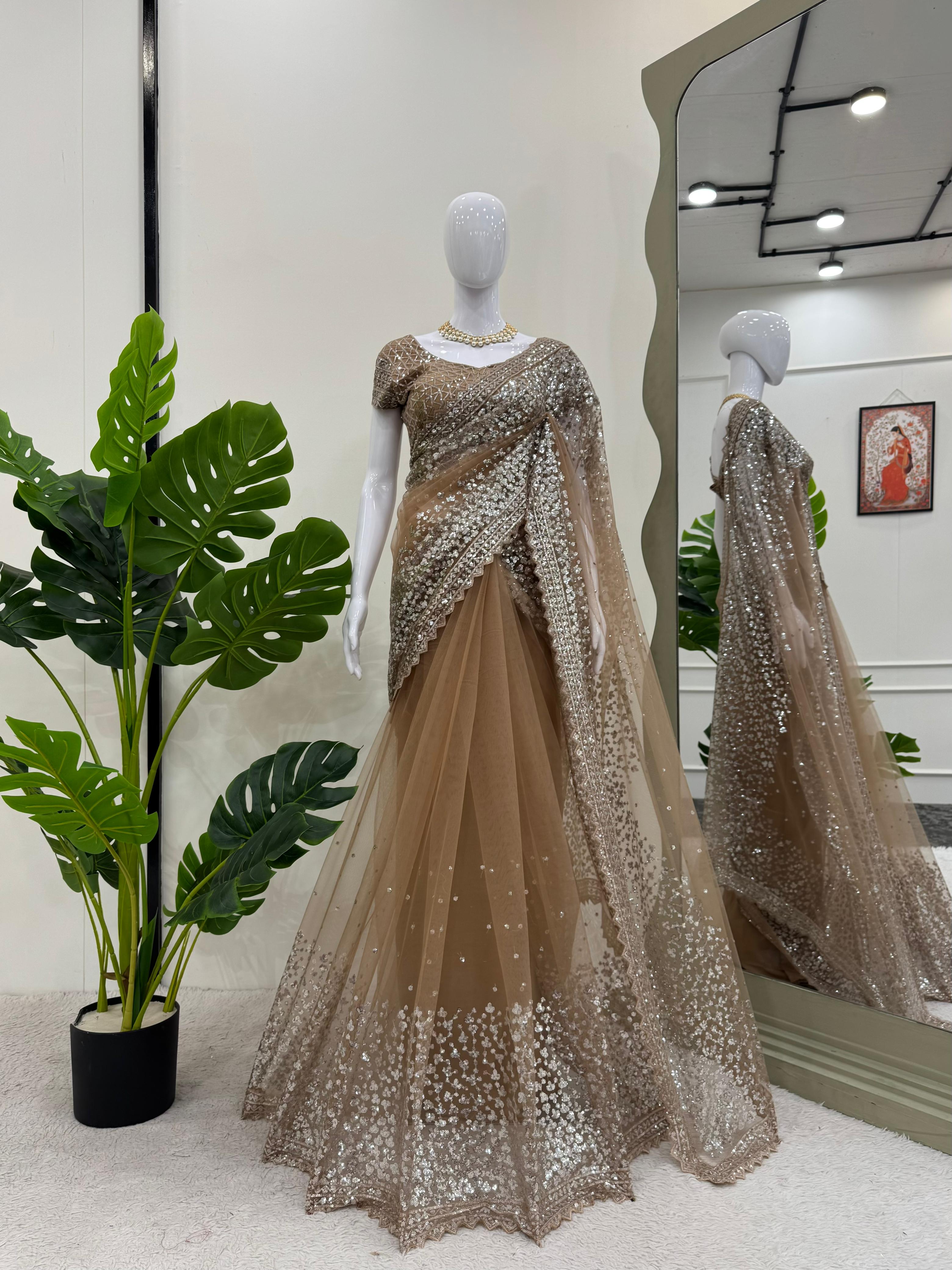 Wedding Wear Golden Color Soft Silk Saree For Girls