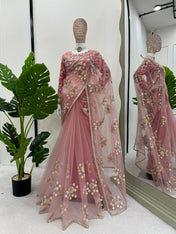 Party Wear Pink Color Soft Silk Saree For Girls
