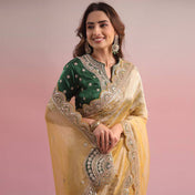 Party Wear Golden Color Twil Net Saree For Women