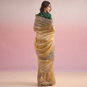 Party Wear Golden Color Twil Net Saree For Women