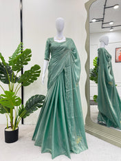 Wedding Wear Sky Blue Color Fandy Silk Saree For Women