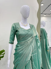 Wedding Wear Sky Blue Color Fandy Silk Saree For Women
