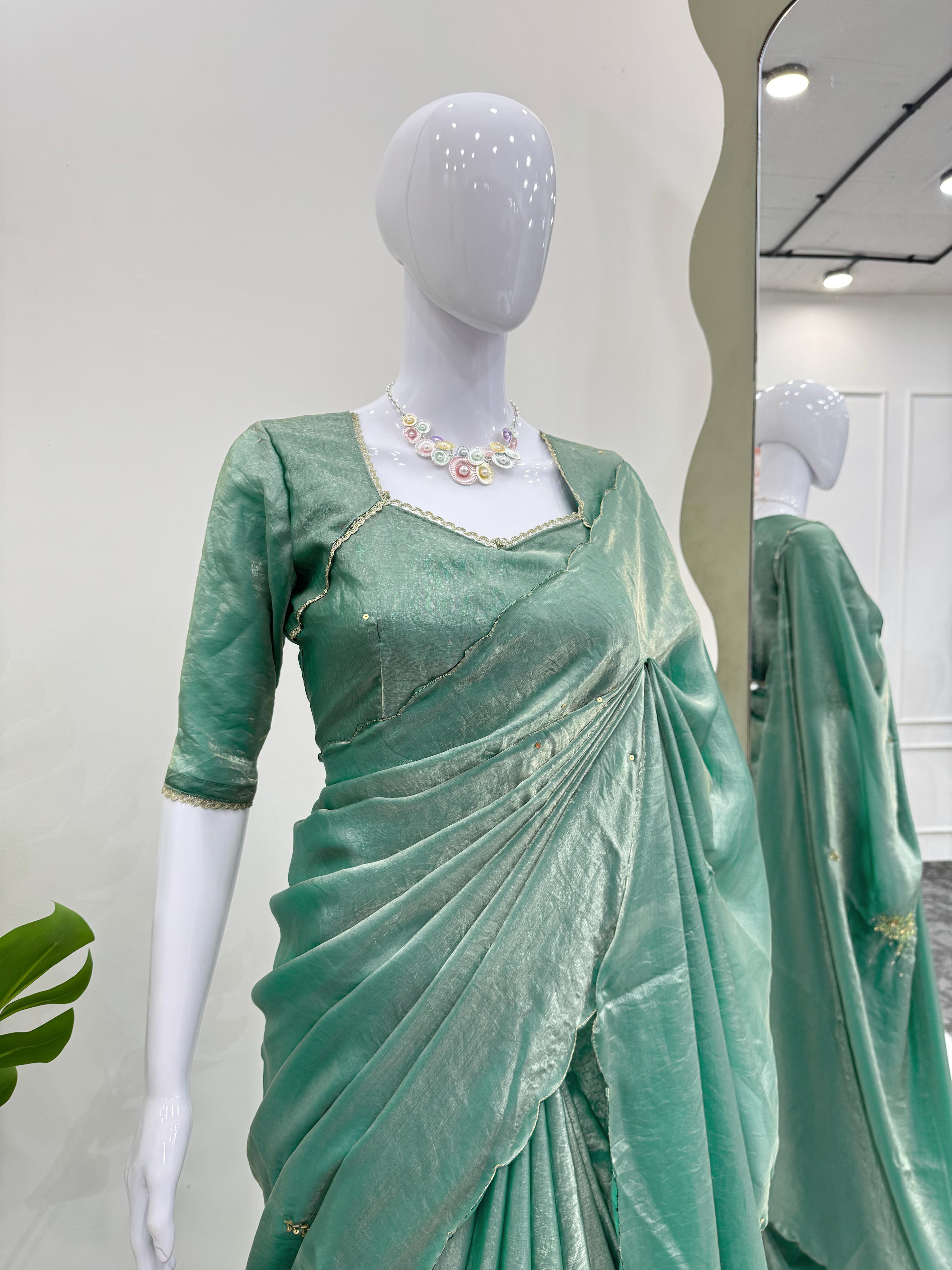 Wedding Wear Sky Blue Color Fandy Silk Saree For Women