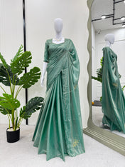 Wedding Wear Sky Blue Color Fandy Silk Saree For Women