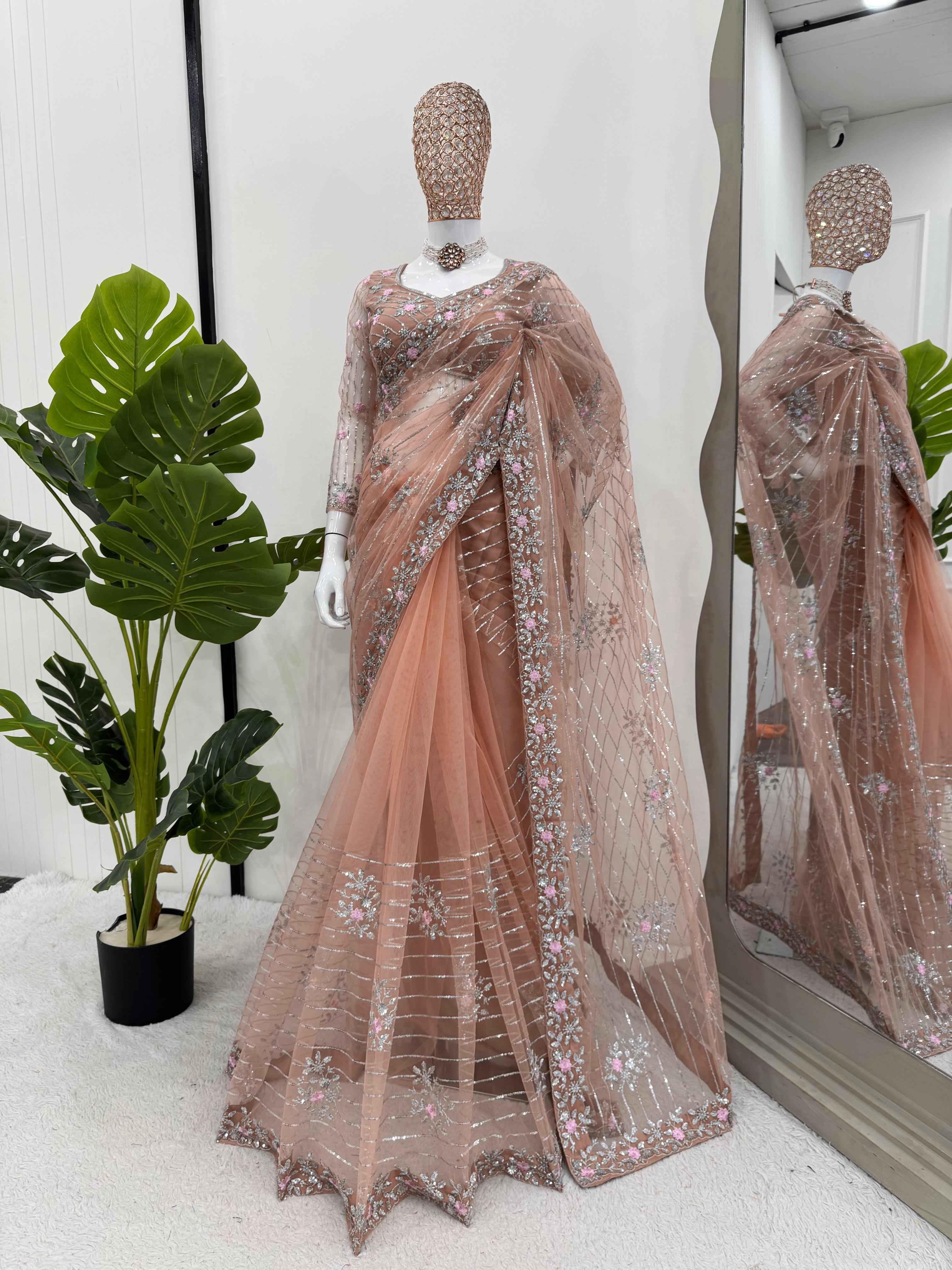 Wedding Wear Cream Color Kota Silk Saree For Girls